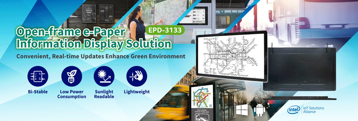 EPD-3133 - 31.2 calowy inteligentny wyświetlacz E-Paper Display EPD firmy Avalue dla szerokiego zakresu aplikacji smart city
