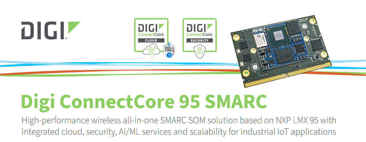 Digi ConnectCore 95 SMARC wysokowydajne bezprzewodowe rozwiązanie SOM typu all-in-one oparte na procesorze aplikacyjnym NXP i.MX 95