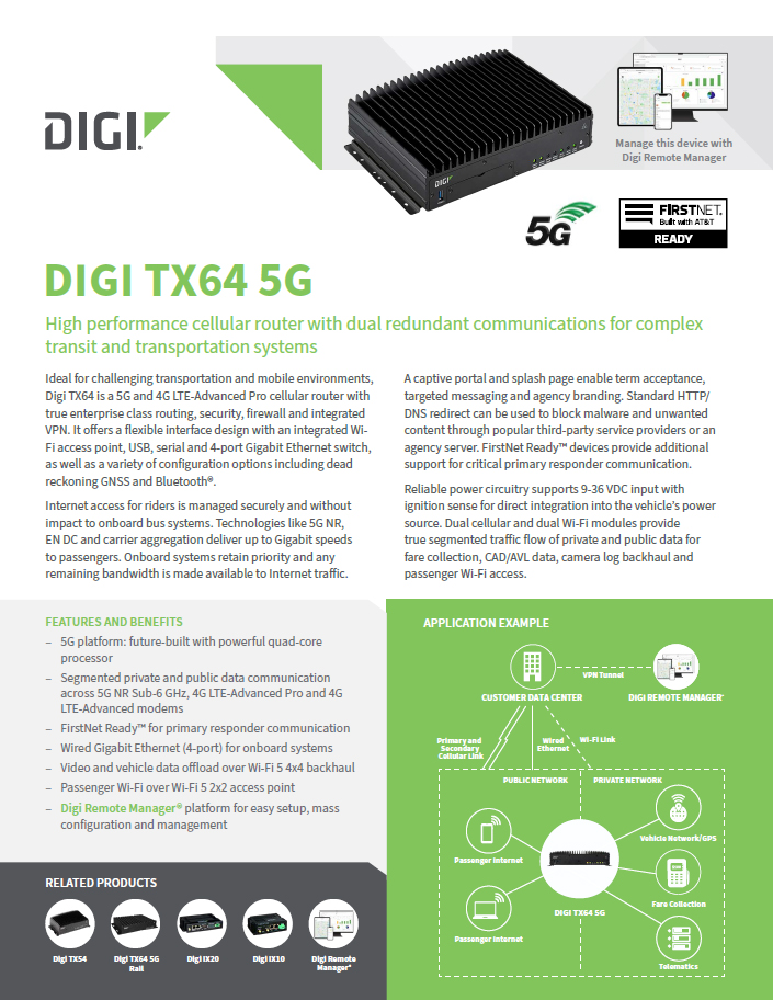 TX64 mobilny router 5G i 4G LTE-Advanced Pro firmy Digi International