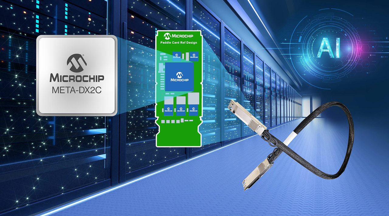 Retimer META-DX2C firmy Microchip dla aplikacji Aktywnych Kabli Elektrycznych (AEC) stosowanych w wysokiej prędkości centrach danych