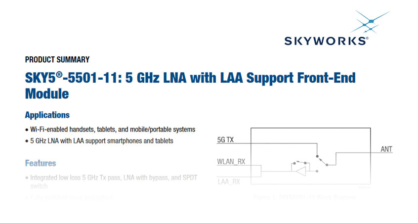 SKY5®-5501-11 - 5 GHz moduł Front-end firmy Skyworks dla 5 generacji aplikacji Wi-Fi