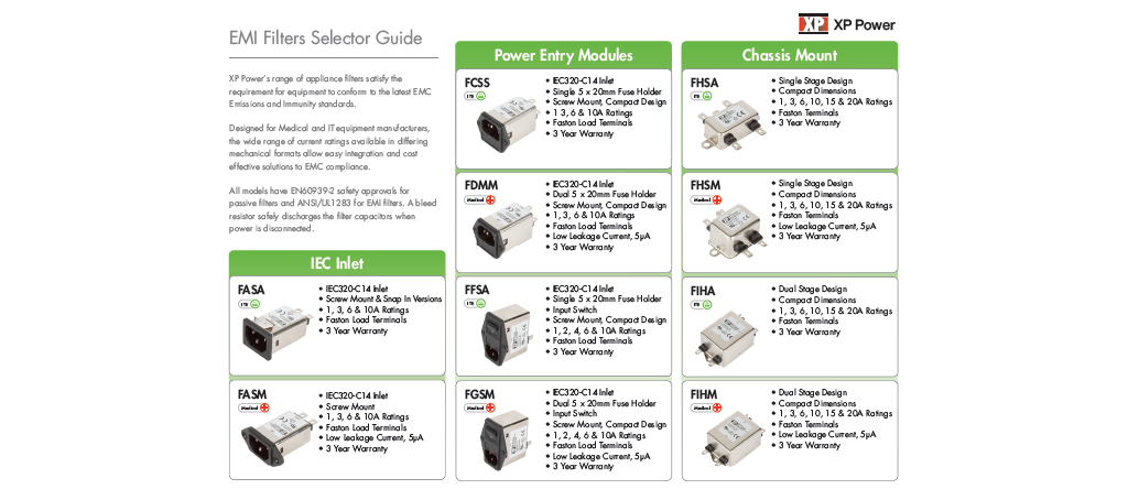 Selektor filtrów EMI firmy XP Power